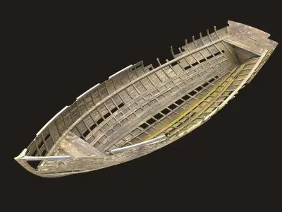 Destroyed wooden boat Low-poly 3D model