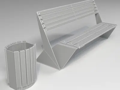 Street bench 3D model 8