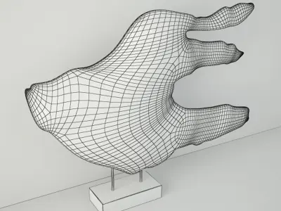 Carved Wood Fish Sculpture on Stand 3D model