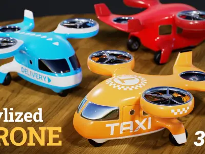 Stylized Drone Toy Low-poly 3D model