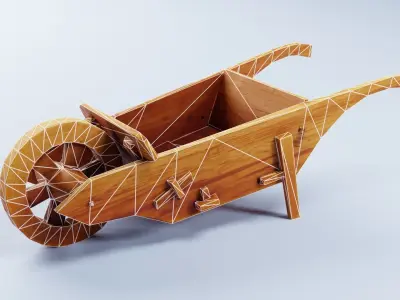 wood wheelbarrow Free low-poly 3D model