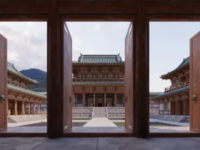 Japanese Modular Temple Full Map Low-poly 3D model