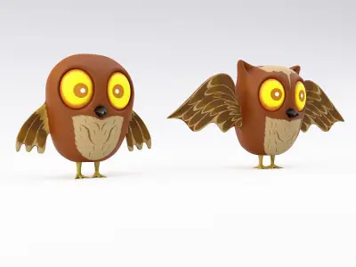 Cartoon owls low poly 3d model  Low-poly 3D model