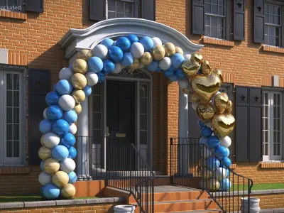 Party Balloon Arch with Golden Hearts 3D model