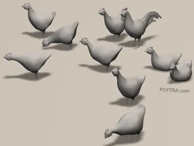 Chicken Ranch - Rooster and 9 Posed Hens - Black -  3D model