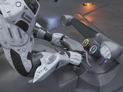 Futuristic Robot on Concept Motorcycle 3D model
