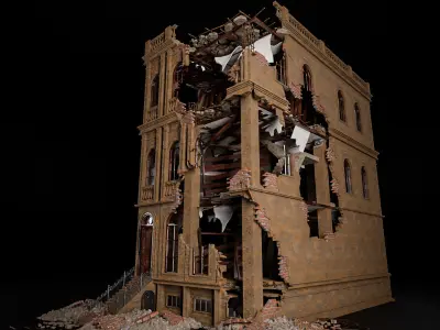 DESTROYED OLD BUILDING POST APOCALYPSE 005 Low-poly 3D model