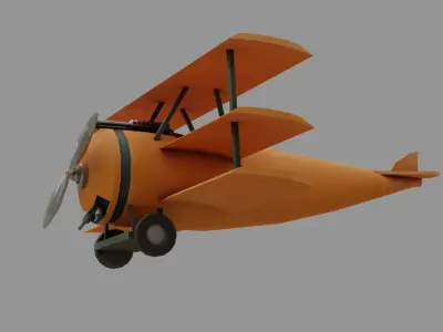 Low Poly PBR Triplane orange biplane flying in sky Low-poly 3D model