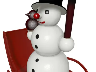 Snowman on a sleigh with an umbrella and a bird 3D model