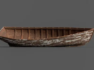 Beached Old Wooden Boat 3D model