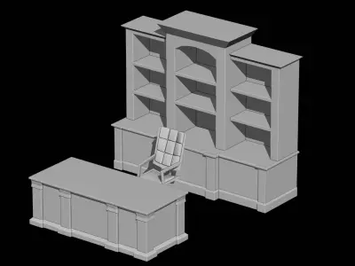 Executive Office Desk and Bookshelf Set Low-poly 3D model