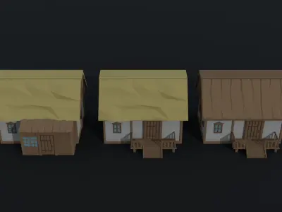 Cartoon medieval Ukraine village Polygonal Style Low-poly 3D model