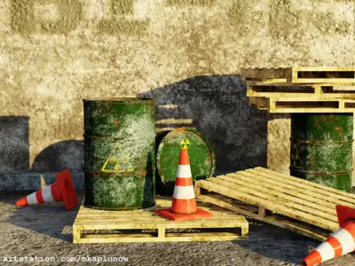 Triple Pack II pallet II barrel II traffic cone II by mkaplunow Low-poly 3D model