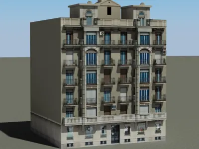 Building with balconies and windows Low-poly 3D model