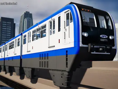 Chongqing Monorail Train Head and Passenger Cars Rigged 3D model