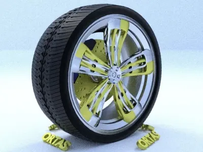 ORTAS CAR RIM 38 GAME READY RIM TIRE AND DISC 3D model
