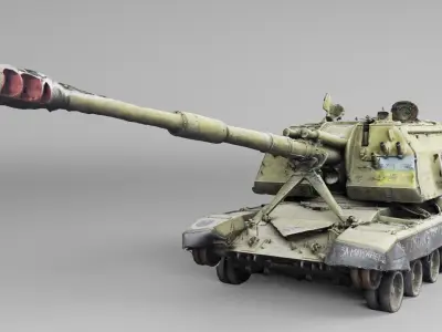 Destroyed 2S19 Msta 152 mm self-propelled howitzer 3D model