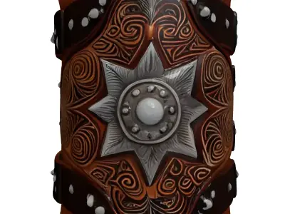 Ornate Leather Bracer Arm Guard 3D model