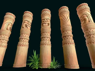 Stylized Wood Totem 10 Low-poly 3D model