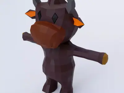Baby cow cartoon 3d model  Low-poly 3D model