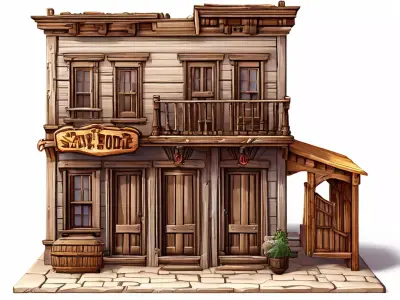 Stylized Wild West Saloon Building Low-poly 3D model