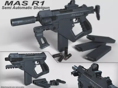 Semi-Automatic Shotgun MAS R1 Low-poly 3D model