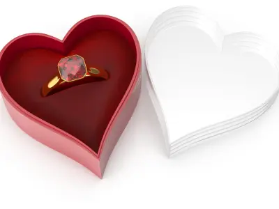 Asscher Cut Ruby Wedding Gold Ring In Box V01 3D model