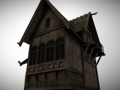 Medieval Lake Village - House 7 with interiors Low-poly 3D model