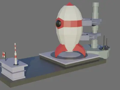 Low Poly Rocket with Launch Pad Free low-poly 3D model