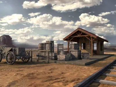 Contention City Vintage Western Train Station 3D model