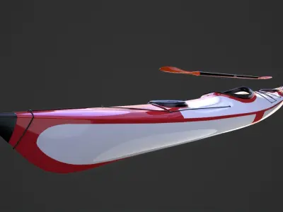 Kayak and Paddle Low-poly 3D model