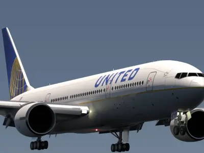 ANIMATED Boeing 777-200ER - United Airlines Livery 3D model