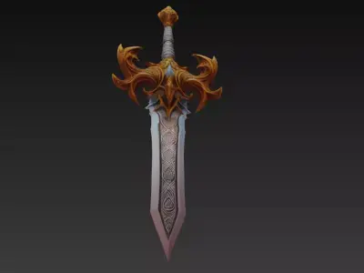 Golden Winged Fantasy Sword - Low Poly Stylized 3D Weapon Low-poly 3D model