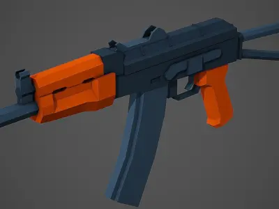 Stylized AKS 74U Rifle Low Poly Mobile Ready Low-poly 3D model