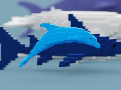Voxel Sea Animals Low-poly 3D model