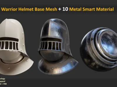 100 Warrior Helmet Base Mesh With 10 Metal Smart Material Low-poly 3D model