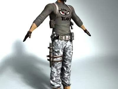 The Dude man in camouflage clothing Low-poly 3D model