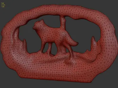 Wolf statue Low-poly 3D model