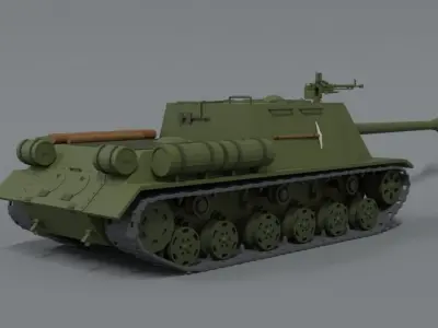 Low Poly Cartoon ISU 122S Tank Low-poly 3D model