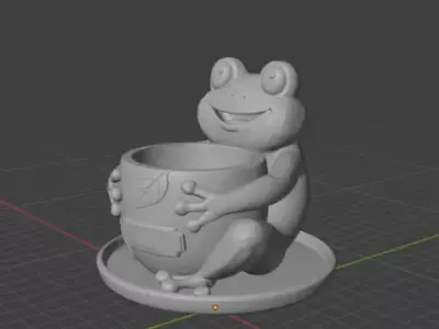 Cute Frog Plant Pot STL  Cartoon Frog Planter Free 3D print model