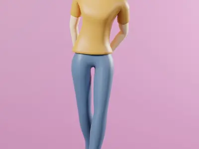Cartoon Character Young Woman Rigged Low-poly 3D model