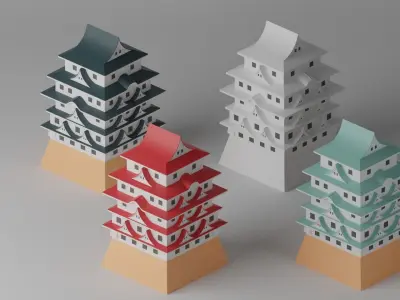 Cartoon Japanese Castle Collection Low-poly 3D model