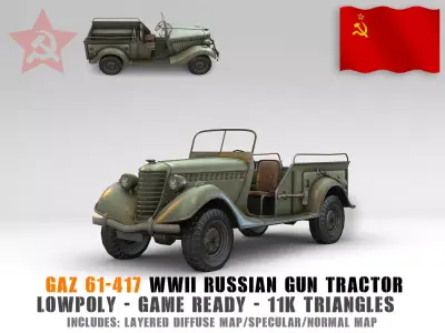 Low Poly Gaz 61 417 Gun Tractor Low-poly 3D model