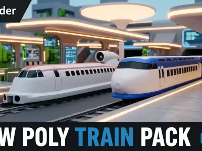 2 Low Poly Trains Game ready Vehicle FBX OBJ STL 3D Model Pack