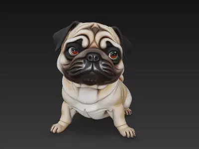 Pug Dog Realistic 3D Model Basic - Low Poly Realistic Low-poly 3D model