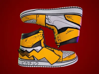 Sneakers nike jordan 1 Pikachu game ready pbr  Low-poly 3D model