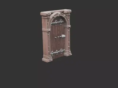 Castle Dungeon Door with Iron Hinges Low-poly 3D model