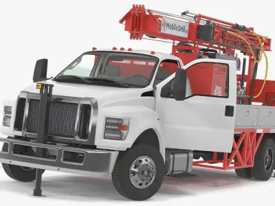 Mobile B-51 Drill Rig Truck Red Rigged 3D model