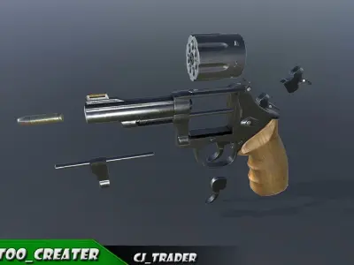 SM557 Revolver 44 Magnum Low-poly 3D model Low-poly 3D model