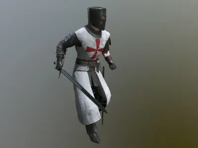 Crusader knight holding sword Low-poly 3D model
